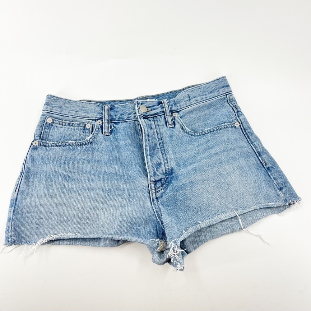 ✅ Madewell Relaxed‎ Denim Shorts Size 25 Medium Blue Wash Raw Hem Button Fly